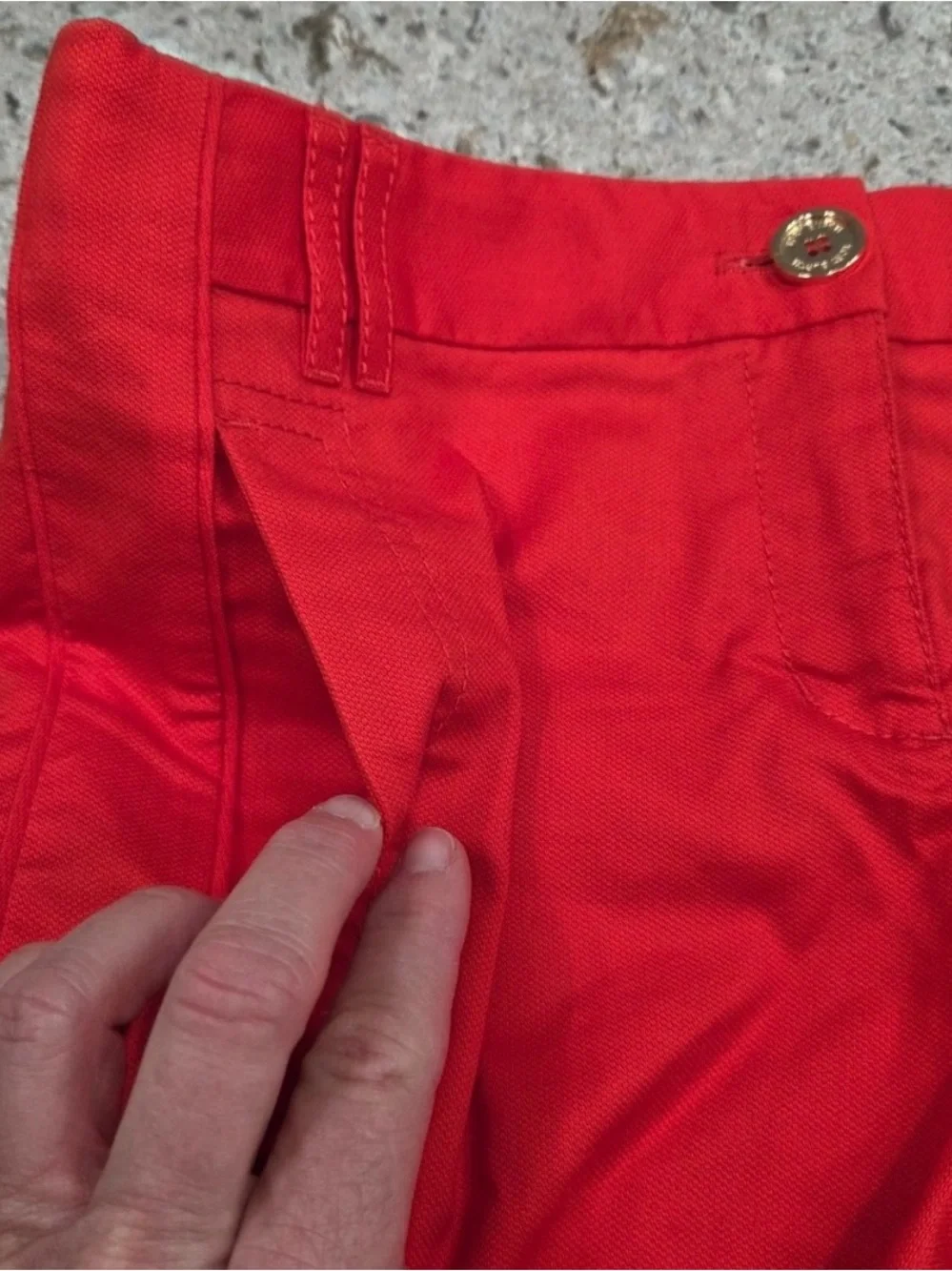 Tory Burch Orange/Red Bright Cotton Shorts‎ Gold Logo Button Size 4